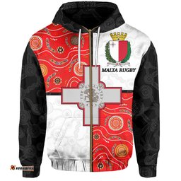 Malta Rugby With Aboriginal Patterns Zip up Hoodie 0