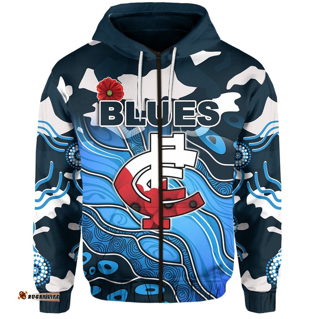 Blues ANZAC Zip Hoodie Carlton Attractive Indigenous