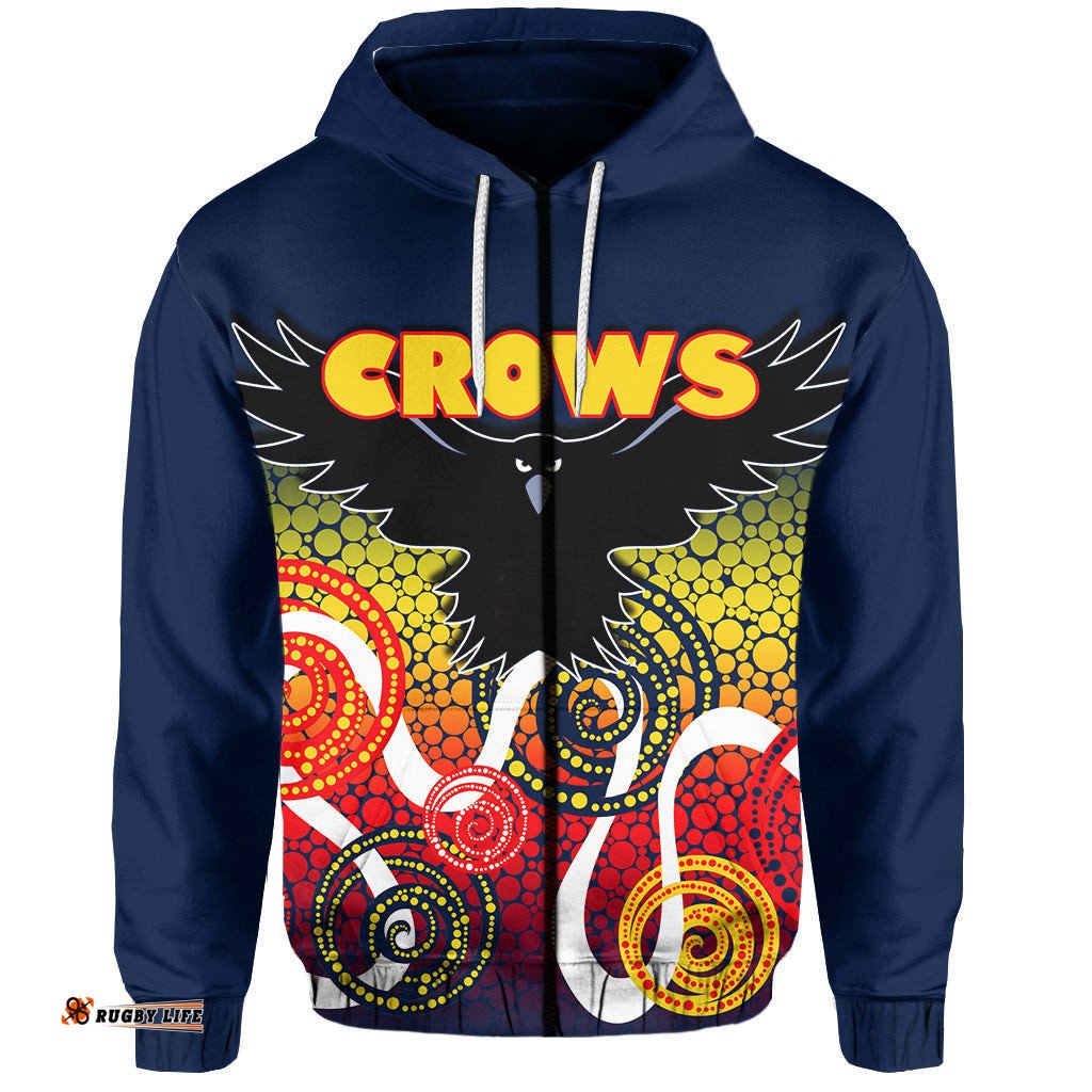 Adelaide Crows Zip Hoodie Indigenous Blue Color