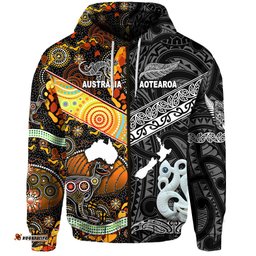 New Zealand Maori Aotearoa And Australia Aboriginal Zip Hoodie Together Black