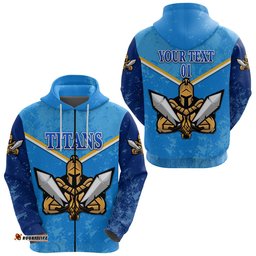 Custom Personalised Gold Coast Titans Zip Hoodie Gladiator Original Style NO.1, Custom Text And Number