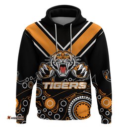Custom Personalised Wests Tigers Zip Hoodie Aboriginal Symbol