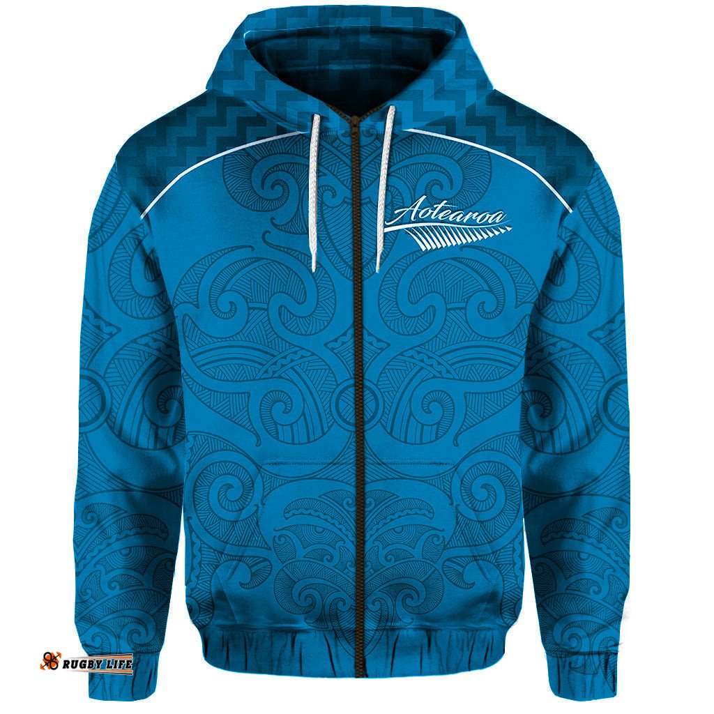 Maori Zip Hoodie Turquoise Aotearoa Tattoo