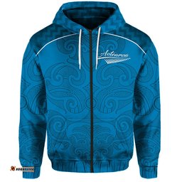 Maori Zip Hoodie Turquoise Aotearoa Tattoo