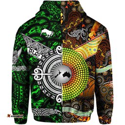 New Zealand Maori Aotearoa And Australia Aboriginal Zip Hoodie Together Green