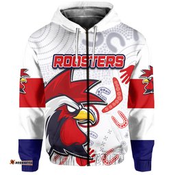 Custom Personalised Roosters Zip Hoodie Indigenous Style No.2