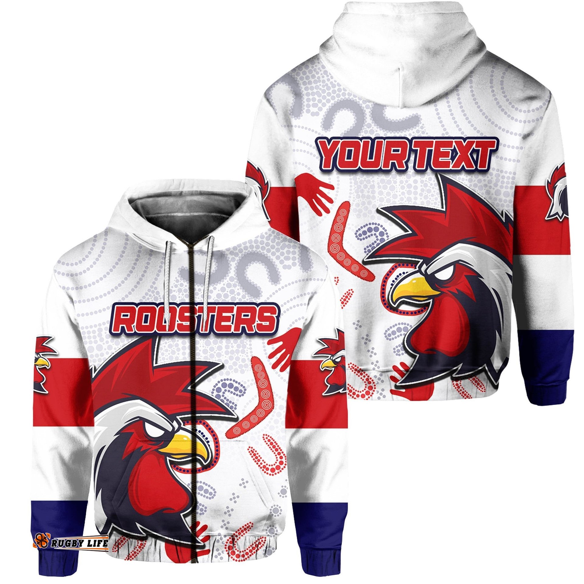 Custom Personalised Roosters Zip Hoodie Indigenous Style No.2