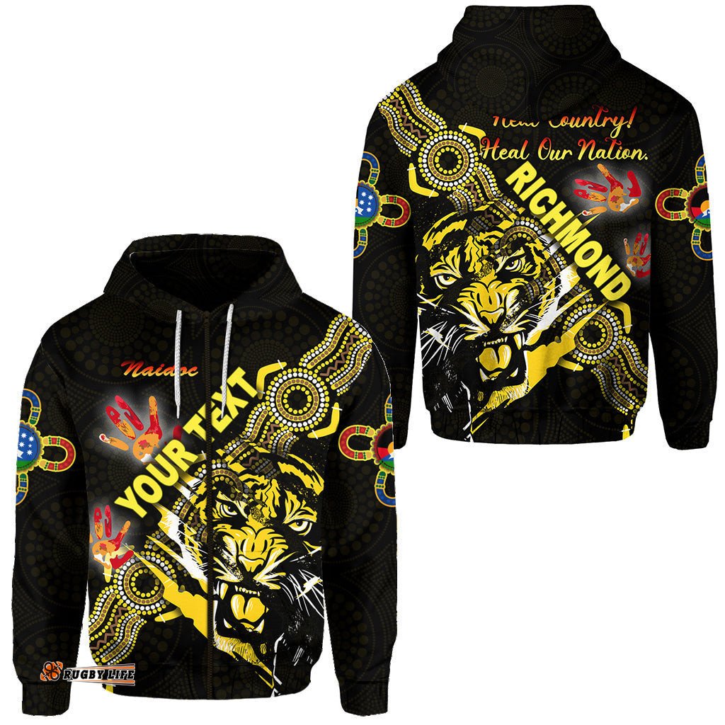 Custom Personalised Richmond Tigers Zip Hoodie NAIDOC Heal Country! Heal Our Nation Powerful