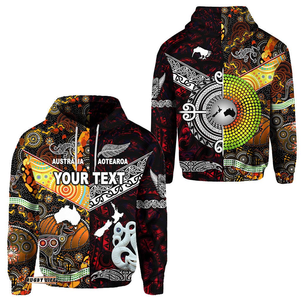 Custom Personalised New Zealand Maori Aotearoa And Australia Aboriginal Hoodie Together Red