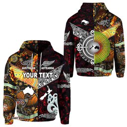 Custom Personalised New Zealand Maori Aotearoa And Australia Aboriginal Hoodie Together Red
