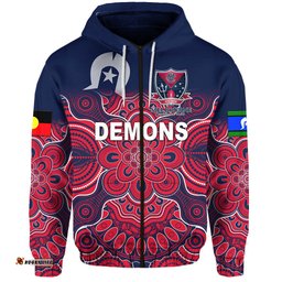 Custom Personalised Melbourne Demons Indigenous Zip Hoodie Football NAIDOC Week Style, Custom Text And Number
