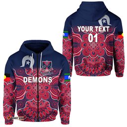 Custom Personalised Melbourne Demons Indigenous Zip Hoodie Football NAIDOC Week Style, Custom Text And Number