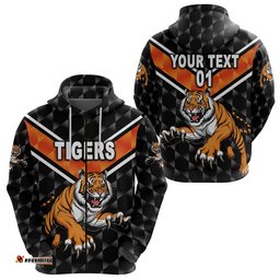 Custom Personalised Wests Tigers Zip Hoodie Original Style Black, Custom Text And Number