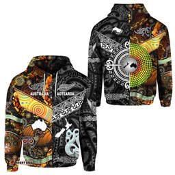 New Zealand Maori Aotearoa And Australia Aboriginal Hoodie Together Black
