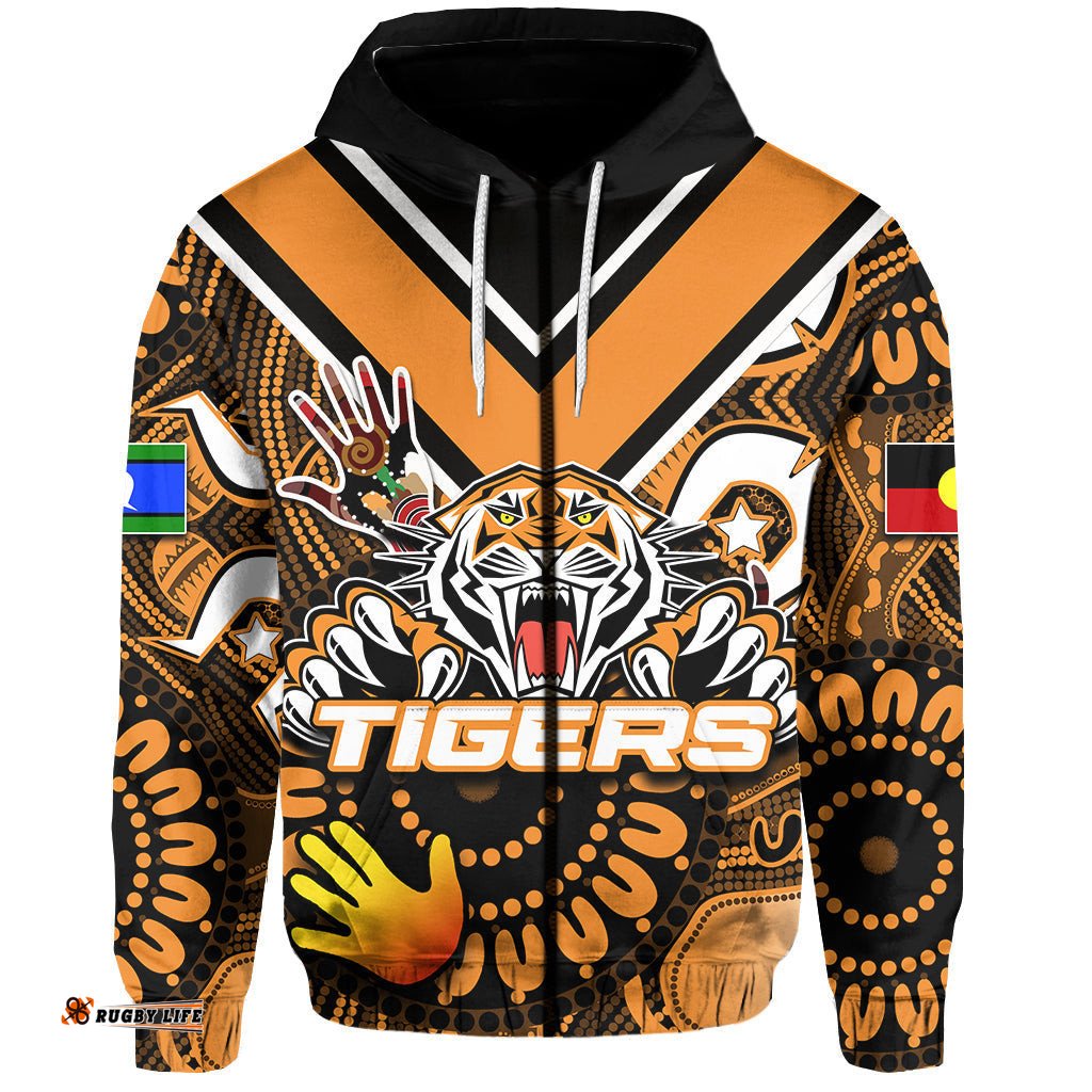 Custom Personalised NAIDOC Wests Tigers Zip Hoodie NAIDOC Patterns