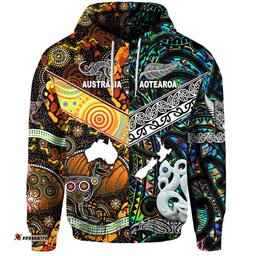Maori Aotearoa And Aboriginal Customize Hoodie Together Paua Shell 05