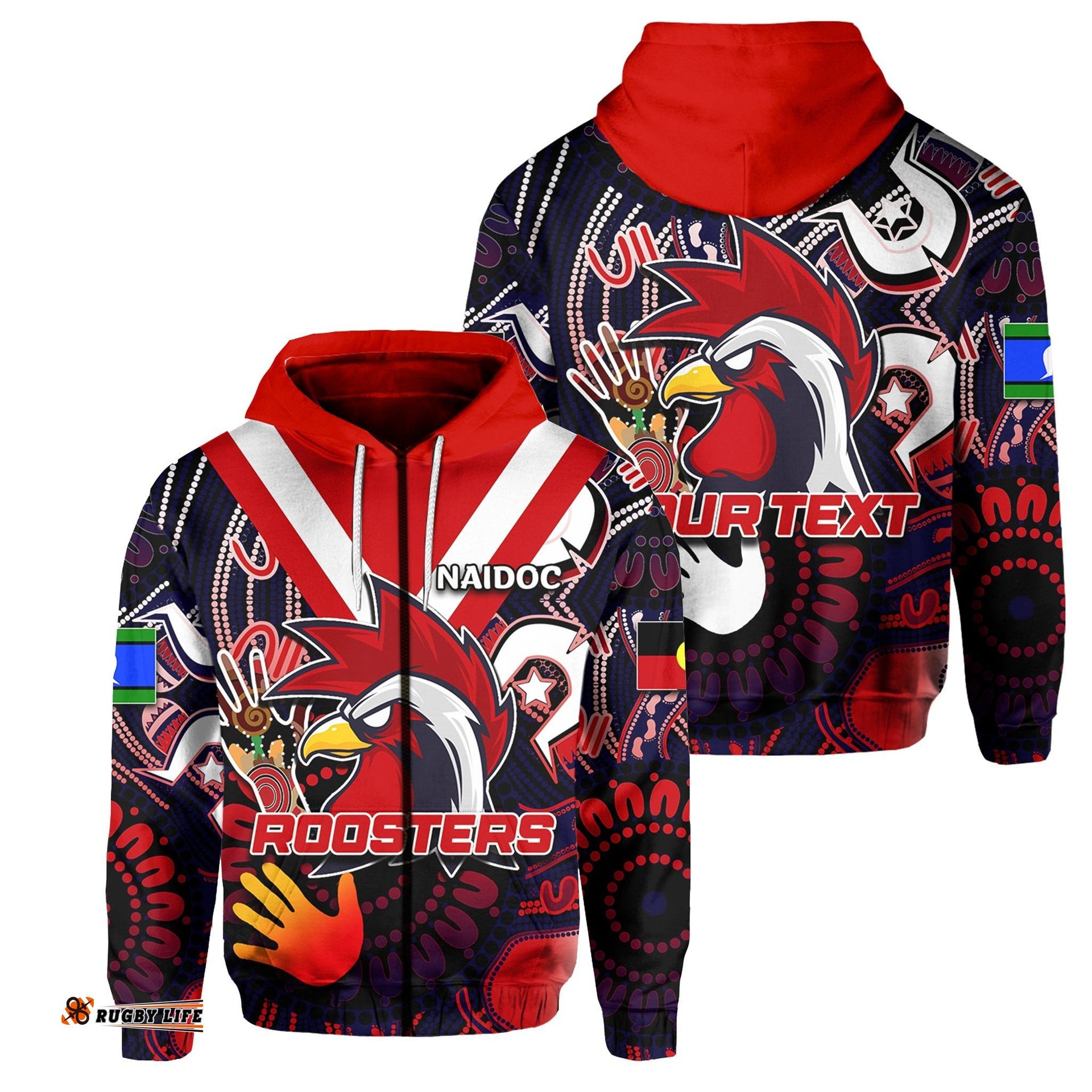 Custom Personalised NAIDOC Roosters Zip Hoodie NAIDOC Patterns