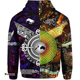 New Zealand Maori Aotearoa And Australia Aboriginal Zip Hoodie Together Purple