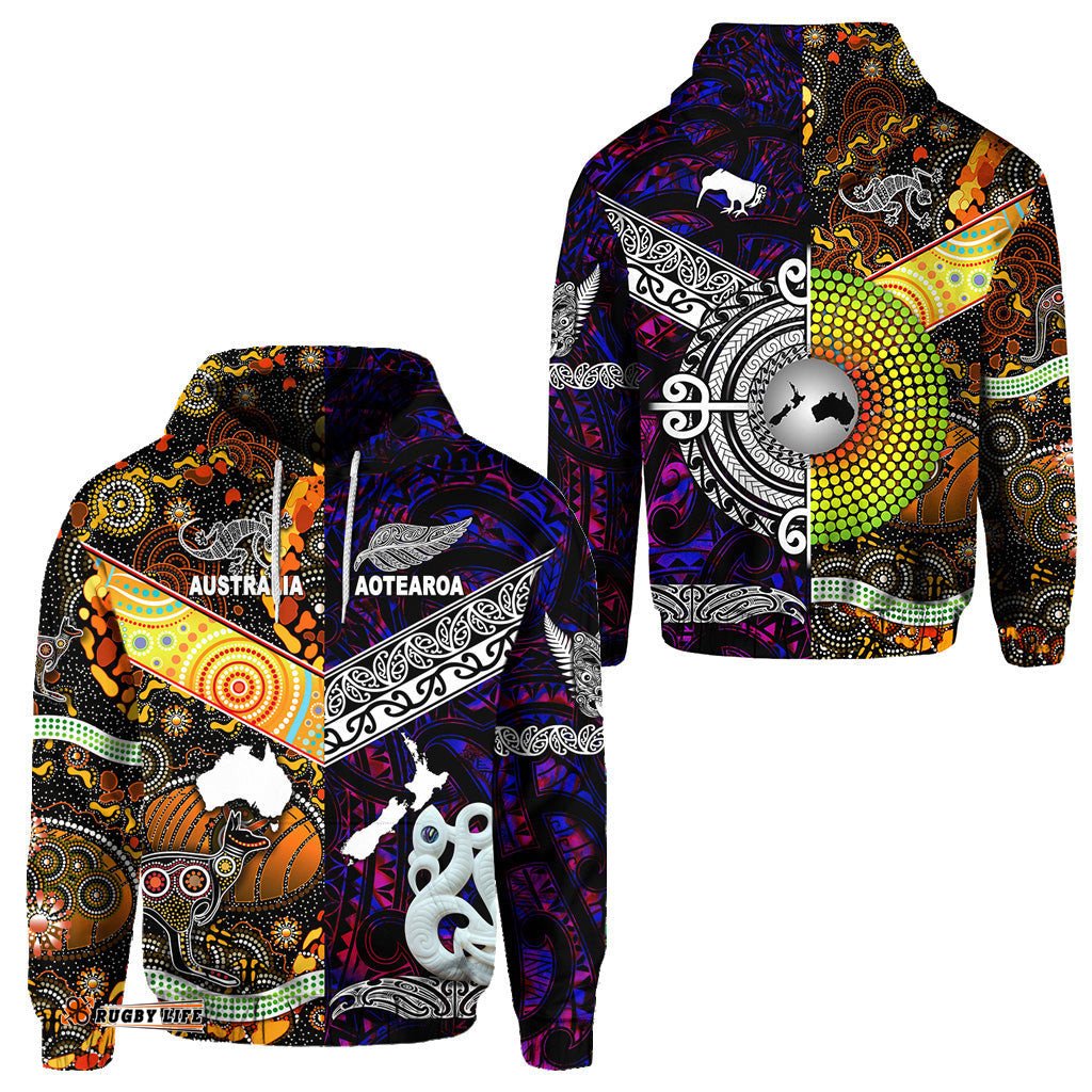 New Zealand Maori Aotearoa And Australia Aboriginal Hoodie Together Purple