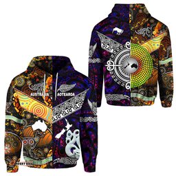 New Zealand Maori Aotearoa And Australia Aboriginal Hoodie Together Purple