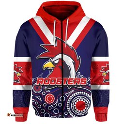 Custom Personalised Roosters Zip Hoodie Aboriginal