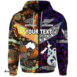 Custom Personalised New Zealand Maori Aotearoa And Australia Aboriginal Zip Hoodie Together Purple