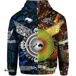 New Zealand Maori Aotearoa And Australia Aboriginal Zip Hoodie Together Blue