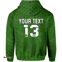 Custom Personalised Maori Hoodie Green Aotearoa Tattoo Custom Text and Number