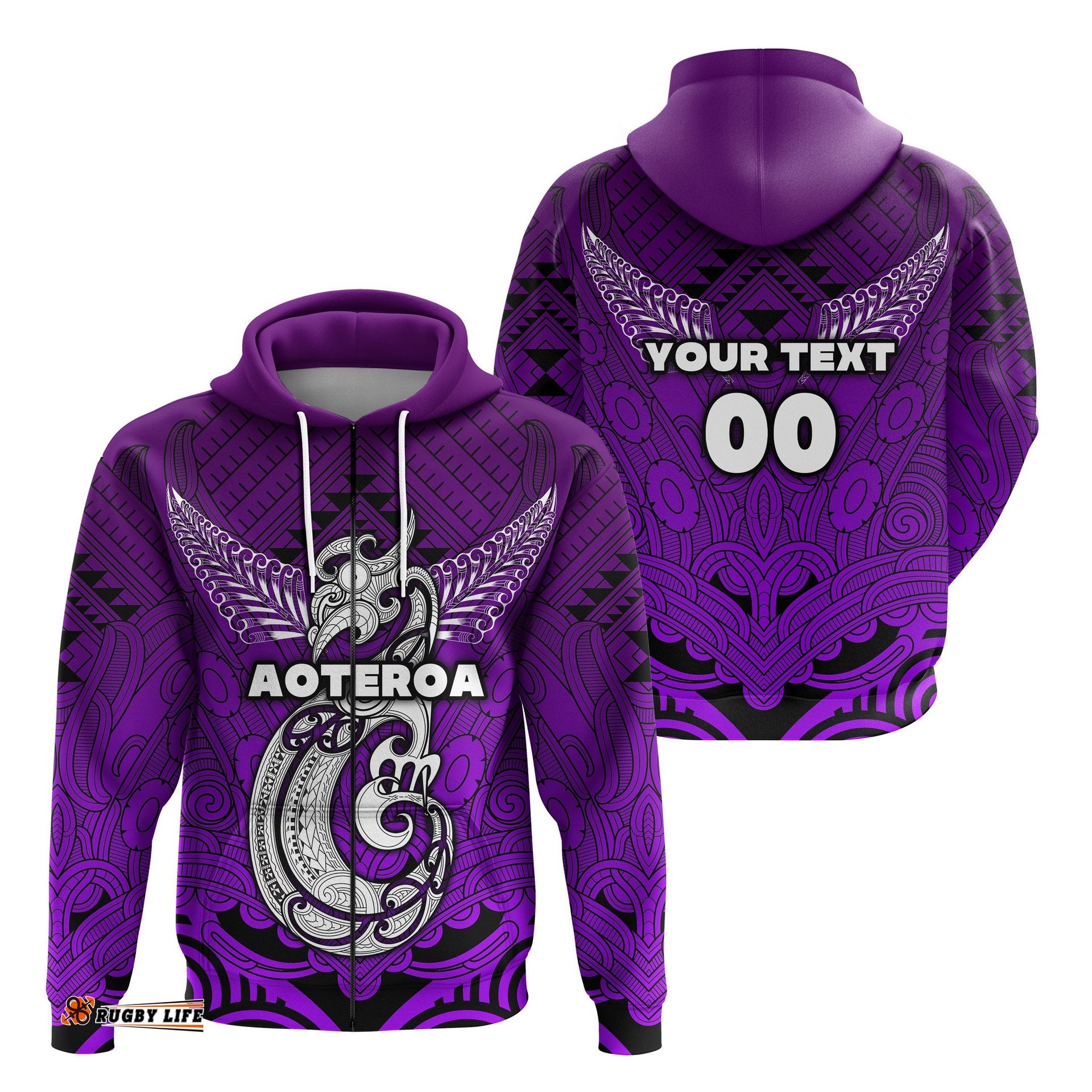 Custom Personalised Maori Aotearoa Manaia Zip Hoodie Simple Sport Style Purple