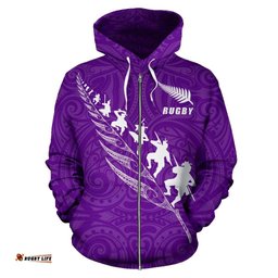 New Zealand Customized Rugby Haka Fern Zip Up Hoodi, Violet Style