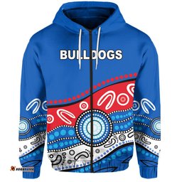 Custom Personalised Bulldogs Indigenous Zip Hoodie Western Custom Text and Number