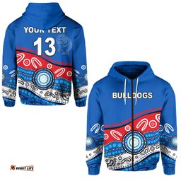 Custom Personalised Bulldogs Indigenous Zip Hoodie Western Custom Text and Number