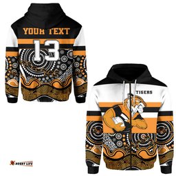 Custom Personalised Tigers Indigenous Zip Hoodie Wests Custom Text and Number
