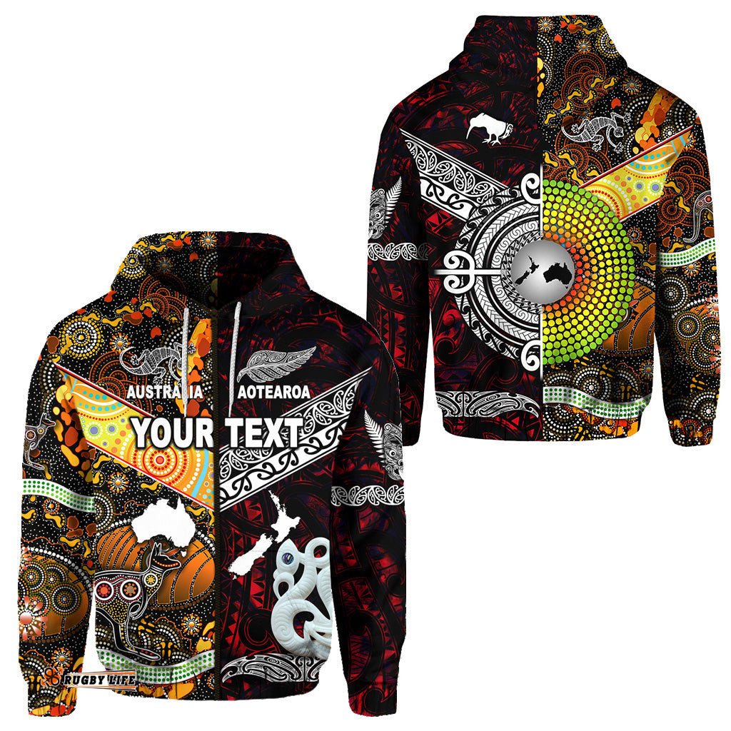 Custom Personalised New Zealand Maori Aotearoa And Australia Aboriginal Zip Hoodie Together Red