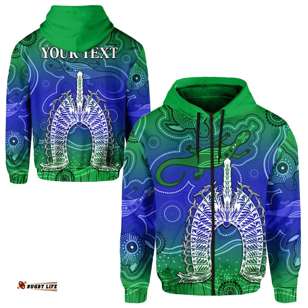 custom personalised torres strait islands zip hoodie aboriginal art lizard symbol peace