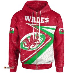 Wales Rugby Zip Up Hoodie Celtic Welsh Rugby Ball