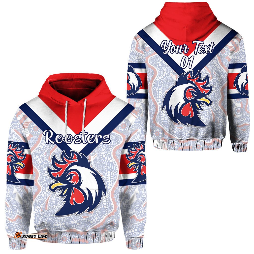 Custom Personalised Sydney Hoodie Roosters Indigenous Vibes White, Custom Text And Number
