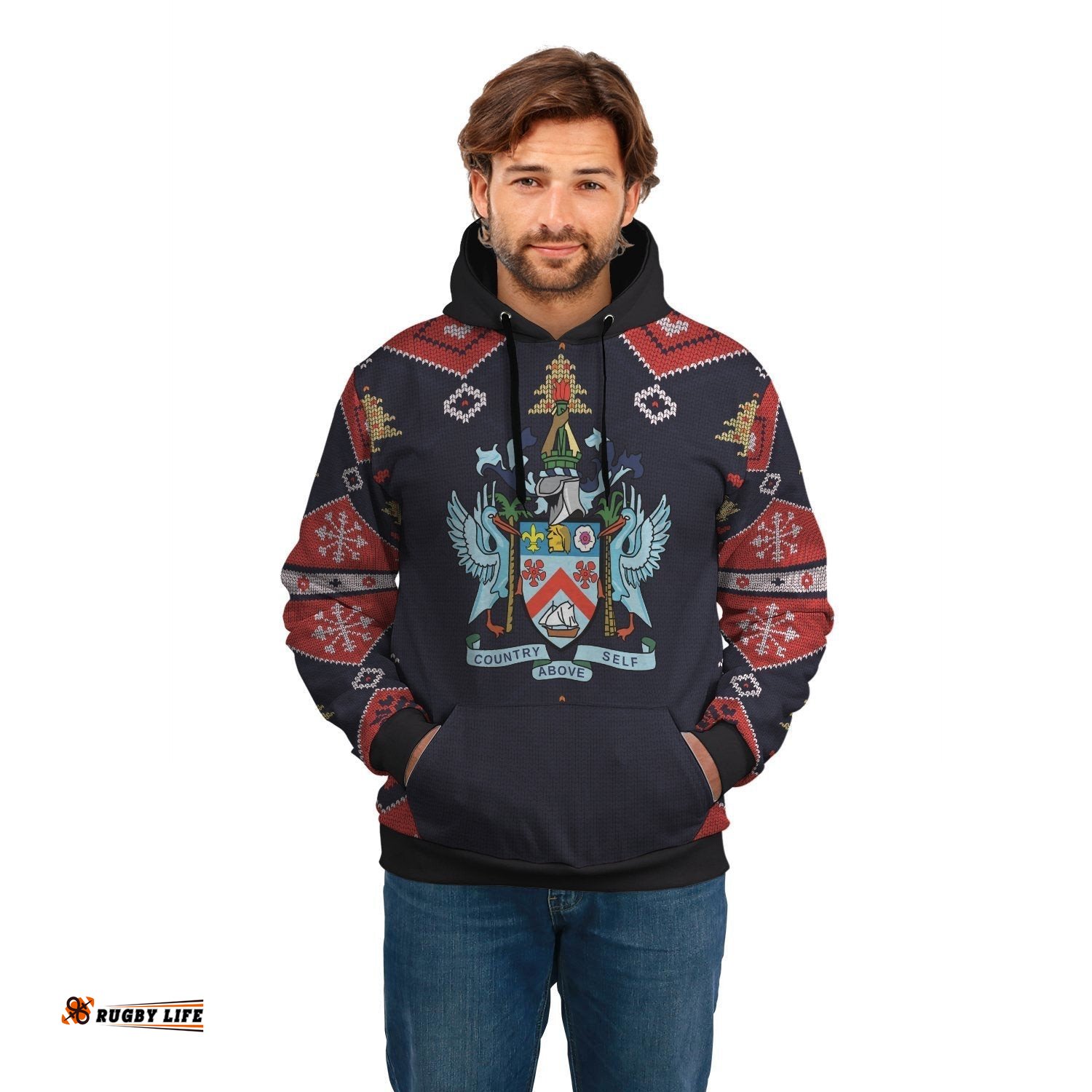 Saint Kitts and Nevis Christmas Hoodie Santa Claus Ho Ho Ho
