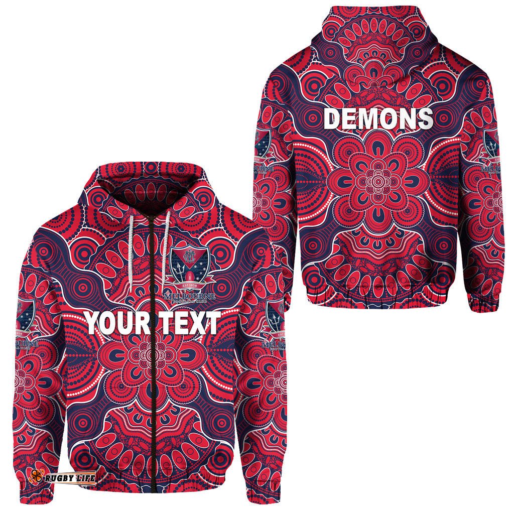 Custom Personalised Melbourne Demons Indigenous Zip Hoodie Football Version