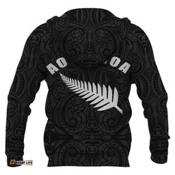 Aotearoa Haka Fern Tattoo Hoodie Black White