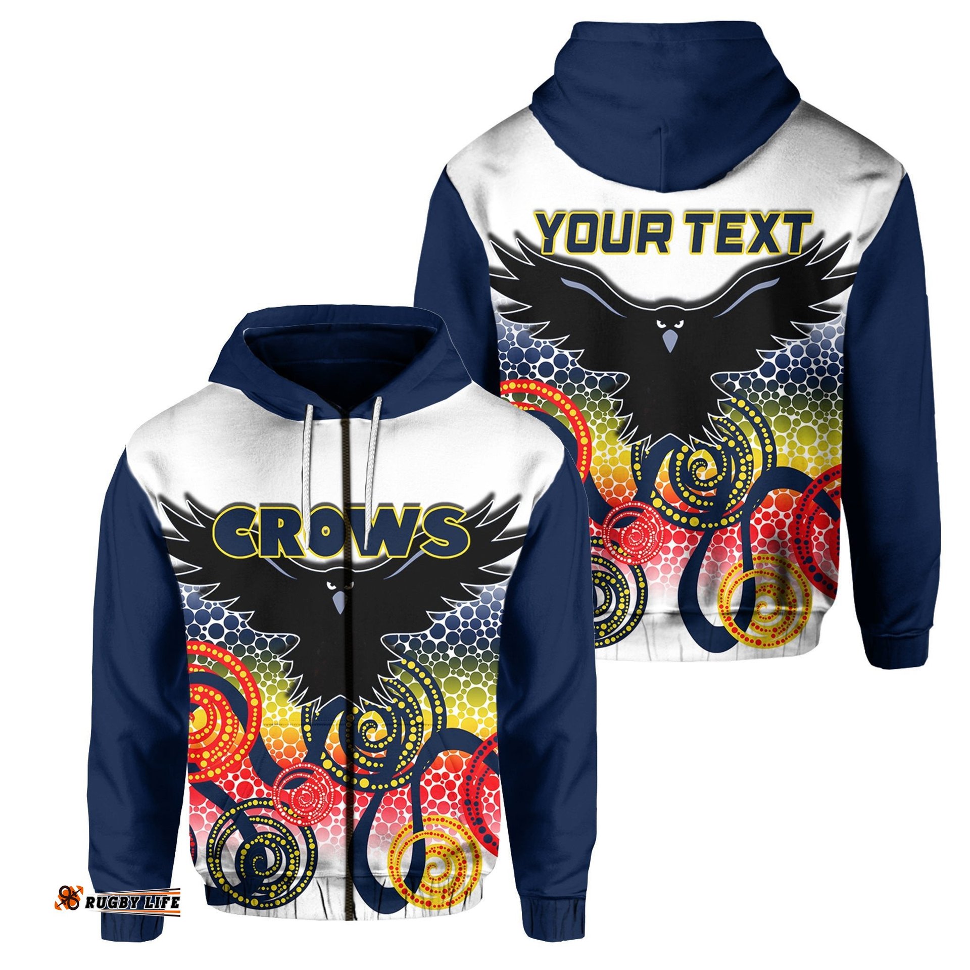 Custom Personalised Adelaide Crows Zip Hoodie Indigenous White Color