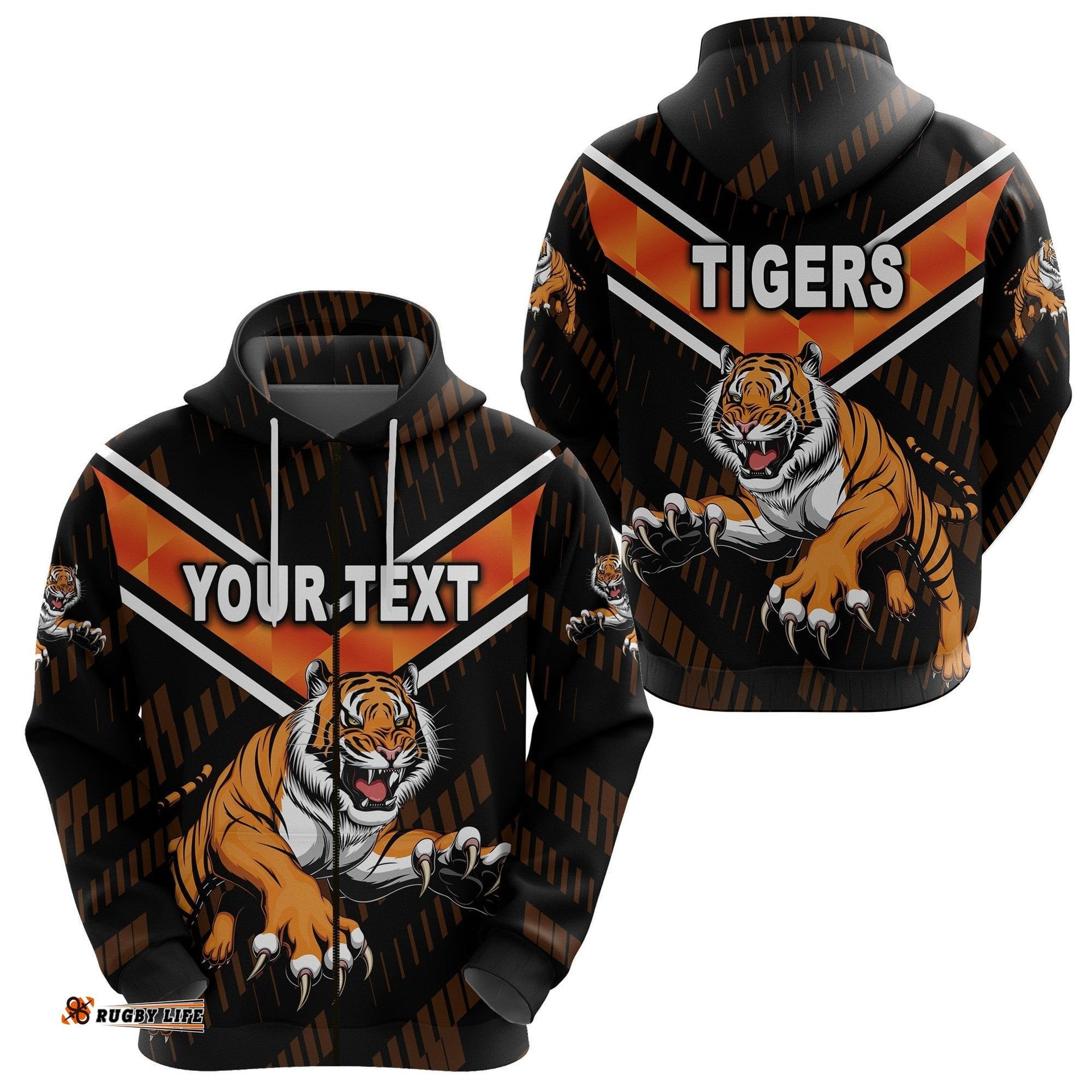 Custom Personalised Wests Tigers Zip Hoodie Simple