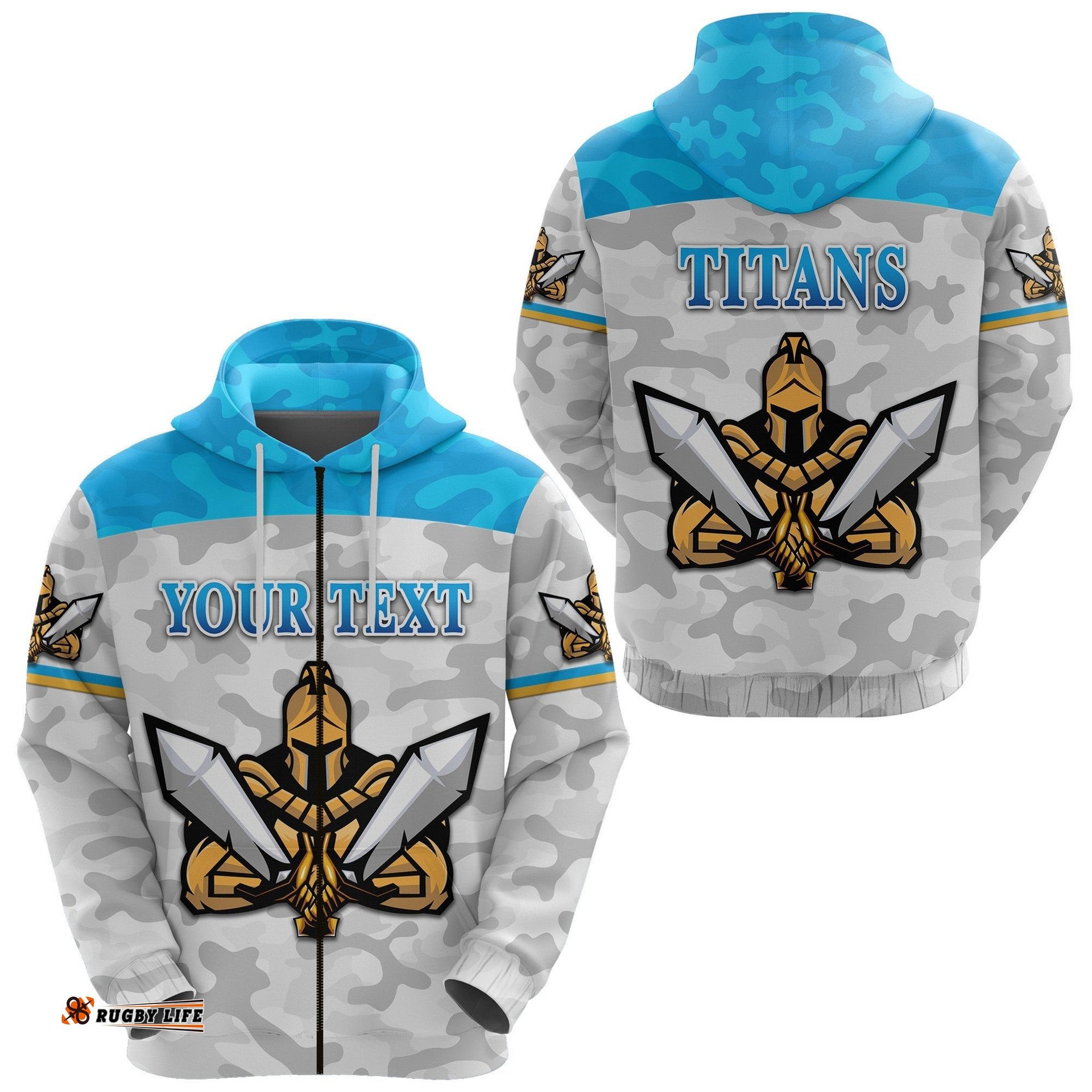 Custom Personalised Gold Coast Titans Zip Hoodie Gladiator Camouflage