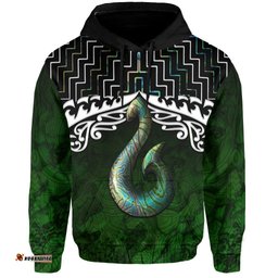 New Zealand Maori Hoodie, Poutama Hei Matau Paua Shell Pullover Hoodie