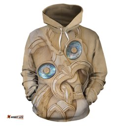 New Zealand Maori Hoodie, Tiki With Paua Shell Eyes Pullover Hoodie