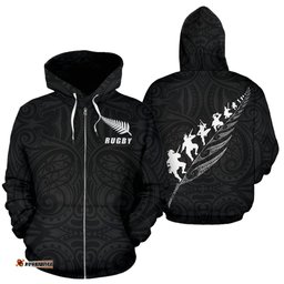 New Zealand Rugby Zip Up Hoodie, Maori Haka Fern Zipper Hoodie 02