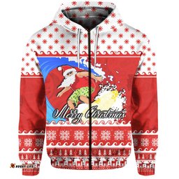 surfing santa claus zip hoodie christmas australia red style