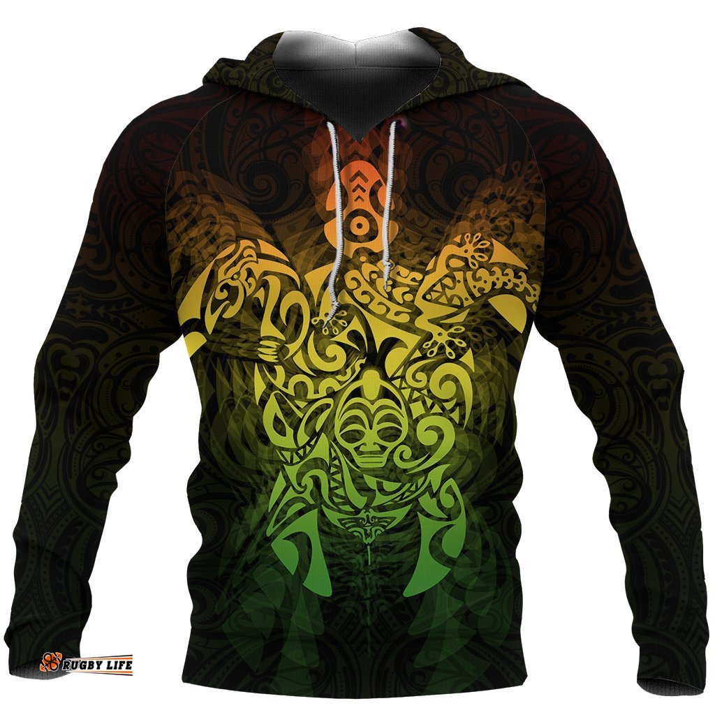 New Zealand Maori Hoodie, Wairua Tattoo Turtle Pullover Hoodie Rasta