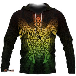 New Zealand Maori Hoodie, Wairua Tattoo Turtle Pullover Hoodie Rasta