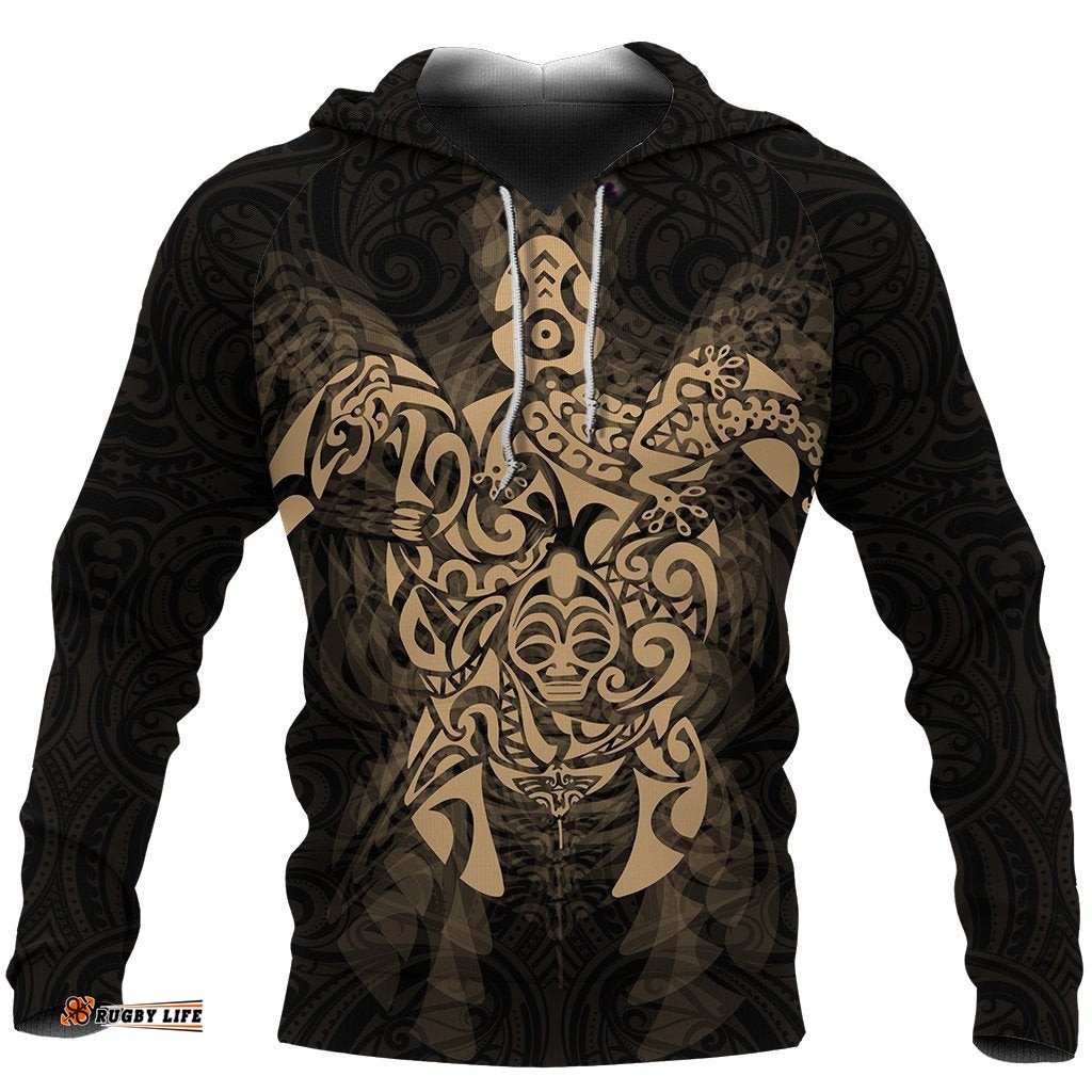 New Zealand Maori Hoodie, Wairua Tattoo Turtle Pullover Hoodie Gold